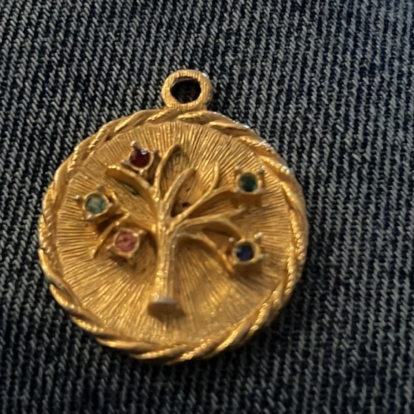 Gold Tone Family Tree Of Life Pendant / Charm with 5 Stones - Picture 3 of 7
